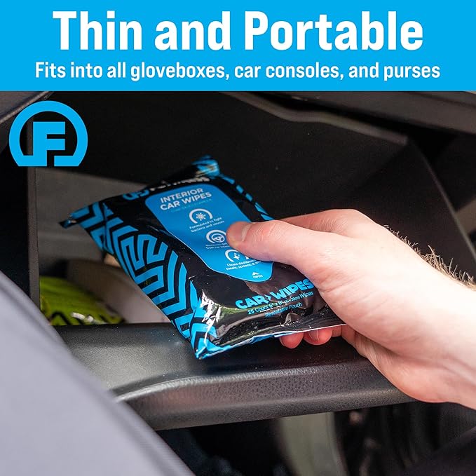 Fortress Car Interior Wipes with Microfiber Cloth (25 ct, Pack of 3) for Car Interior Cleaning, Dashboard, Seats, Detailing, and Steering Wheel [Travel Size] Skin-Safe Car Interior Cleaner Supplies