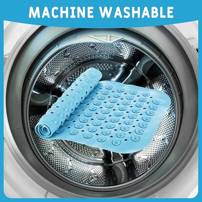 Dunzy 12 Pcs Non Slip Bath Mats 27.6x14.2 Inches TPE Bathtub Mats with Suction Cups Drain Holes Textured Surface Anti Slip Shower Pad for Bathroom Tub Adults Elderly Home Hotel