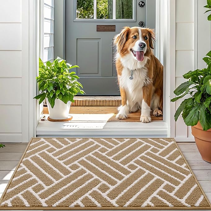 OLANLY Indoor Door Mat, 36x24 Inch, Dirt Resistant and Absorbent, Non-Slip Rubber Backing Floor Mats, Easy Clean Low-Profile Doormat for Entryway, Front Door, and Inside Entrance, Beige