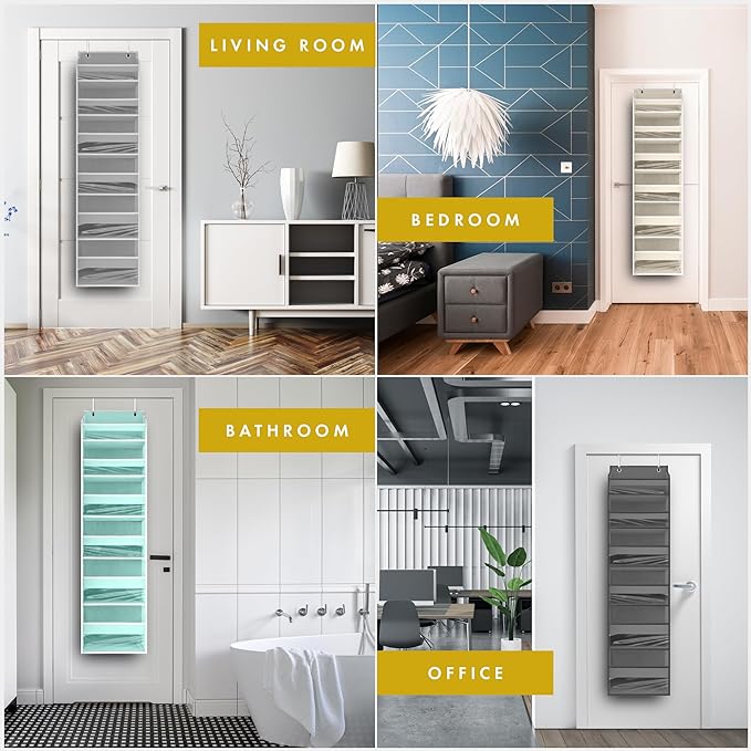 HOMELUX THEORY 1 PC Heavy Duty Over the Door Organizer 55x14x6.7, 6 Large Front & 12 Side Pockets, Hanging Storage Closet Door Organizer for Bedroom, Bathroom and Baby Nursery Storage (Ivory)