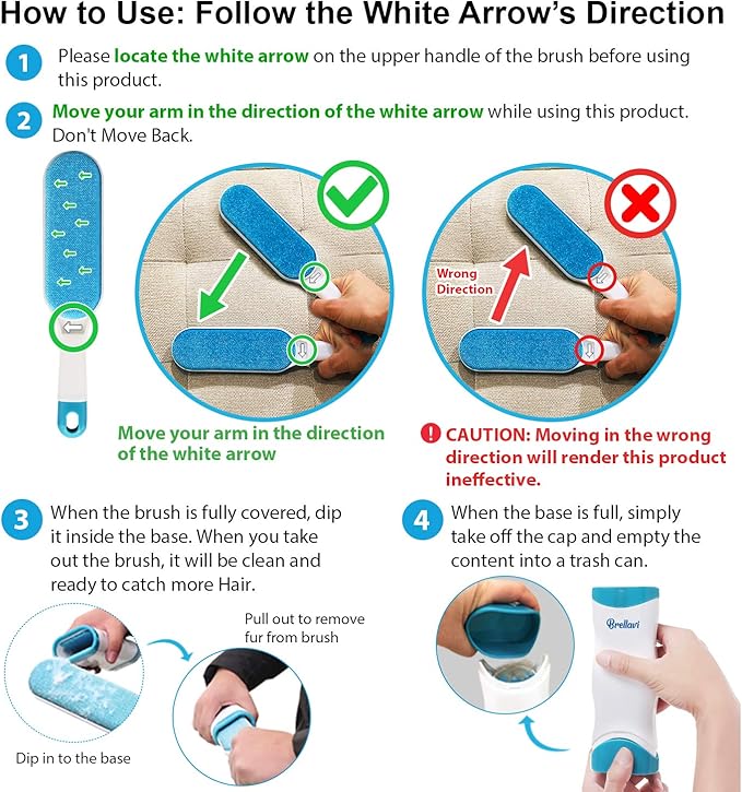 Pet Hair Remover for Clothes: Reusable Dog Cat Fur Lint Removal Brush for Clothes Furniture Couch Carpet Bed Car Seat - Self-Cleaning for Pet Owners (Fresh Blue, 1 Pack)