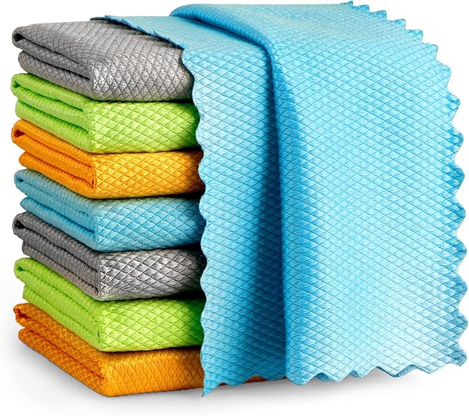 AIDEA Microfiber Glass Cleaning Cloth, 8PK, Premium Microfiber Glass and Window Cleaner, Lint Free Quickly Clean Windows, Glasses, Windshields, Mirrors, Stainless Steel, 12"x12"