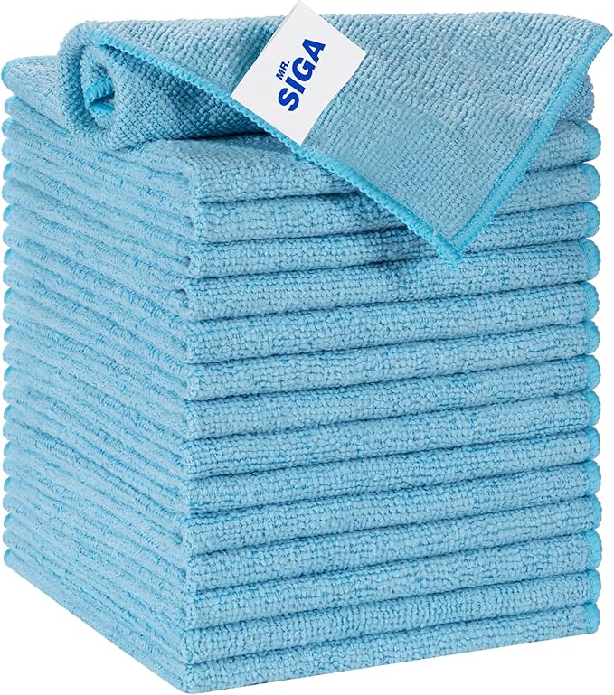 MR.SIGA Microfiber Cleaning Cloth, All-Purpose Microfiber Towels, Streak Free Cleaning Rags, Pack of 15, Sky Blue, Size 30 x 30 cm(11.8 x 11.8 inch)