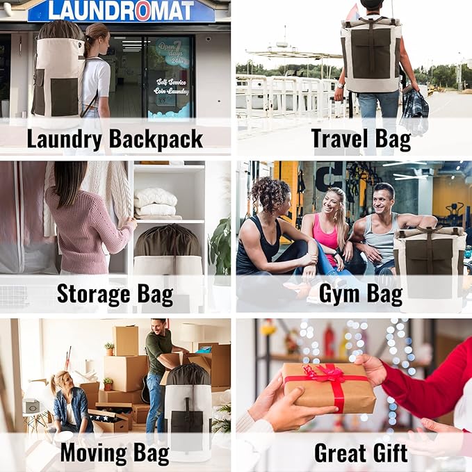 Laundry Bag Backpack, 125L Extra Large Travel Laundry Bags with Shoulder Straps, Adjustable & Extendable Design, Laundry Hamper Bag with 3 Pockets for Laundromat, College, Travel, Camping