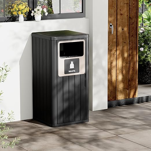22 Gallon Outdoor Trash Can Waterproof Resin Patio Garbage Can for Outdoor Trash Bin for Patio, Garden,Black