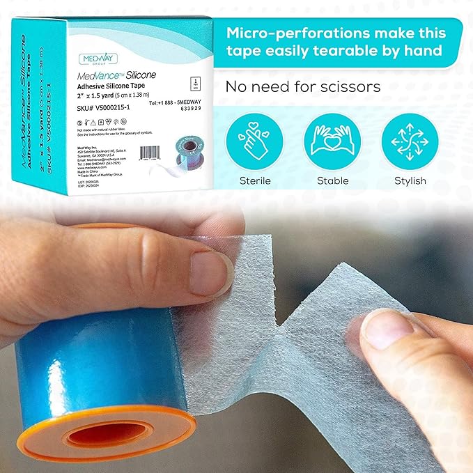 Medvance Cuttable Soft Silicone Tape - Waterproof Breathable Tape for All Skin Types - Easy Apply Non Stick Tape for Wounds - Adhesive Silicone Bandages for Blisters (3 Pack, 5 Feet Rolls)