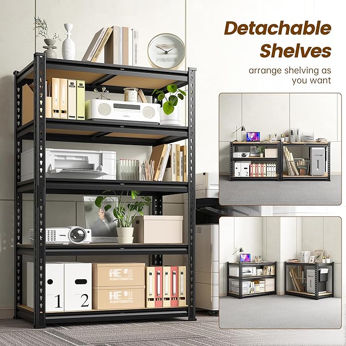 1980LBS Storage Shelves, 5-Tier Adjustable Pantry Shelves, Metal Shelving Unit for Kitchen, Pantry, Closet, Laundry, Garage, 59.8" H x 27.55" W x 11.81" D