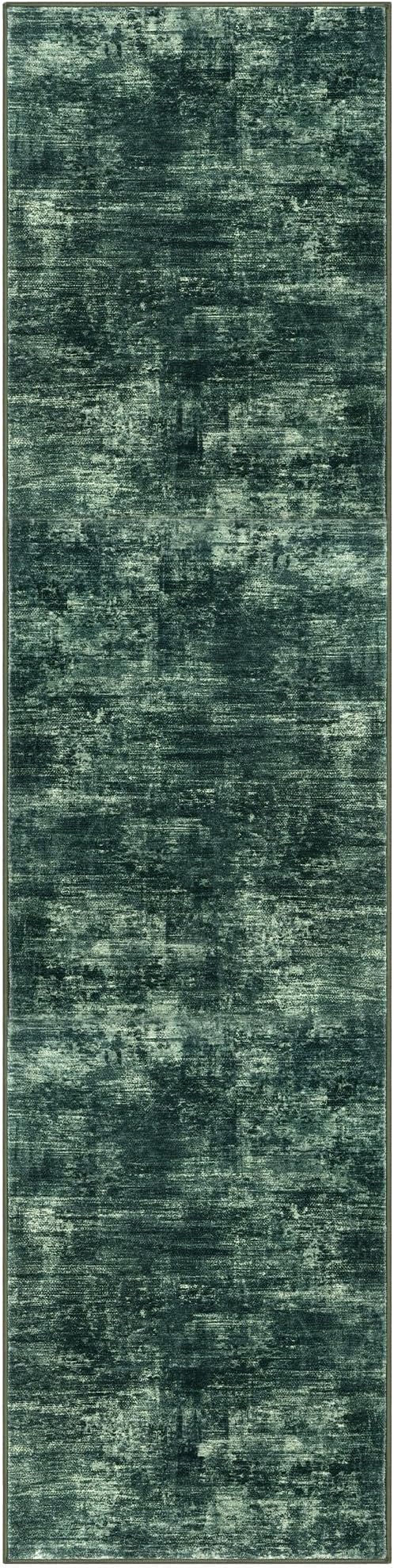 IOHOUZE Abstract Runner Rug 2x8 Ft Washable Runners for Hallways, Non Slip Kitchen Runner Printed Faux Wool Entryway Runner Indoor, Modern Abstract Floor Carpet for Hall Kitchen Bedroom, Dark Green