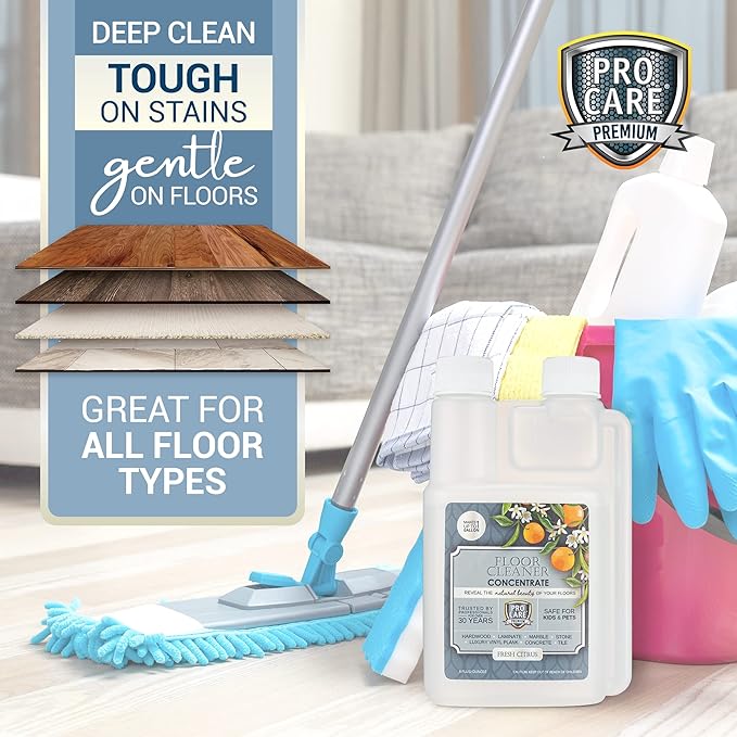 ProCare Citrus Floor Cleaner Concentrate (Made in USA) | Vinyl, Wood, Tile, Stone & Laminate Floor Cleaner For Mopping, Household Supplies, Cleaning Solution Concentrate For Kitchen & Bathroom - 8oz