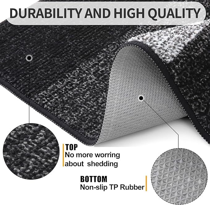 Kitinjoy Indoor Outdoor Door Mat, 71x47 Non-Slip Absorbent Dirt Trapper, Low-Profile Washable Inside Entrance Front Floor Mat, Sturdy Soft Entry Doormats for Entryway, Black