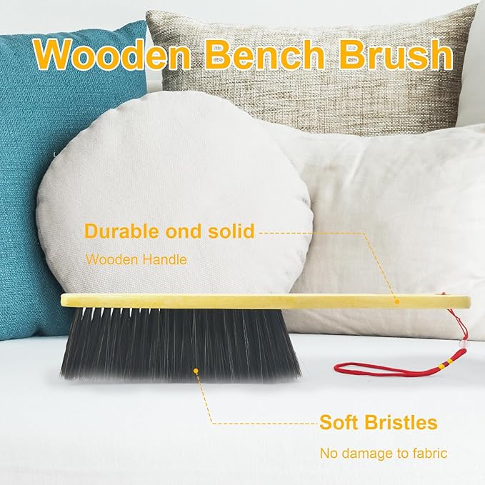 2 Piece Wooden Hand Broom, Dust Brush,Bench Brushes,Soft Bristles, Long Fireplace Brush with Wood Handle for Clothes Household Cleaning, Counters, Beds, Sofas, Car Fireplaces, Benches, Furniture