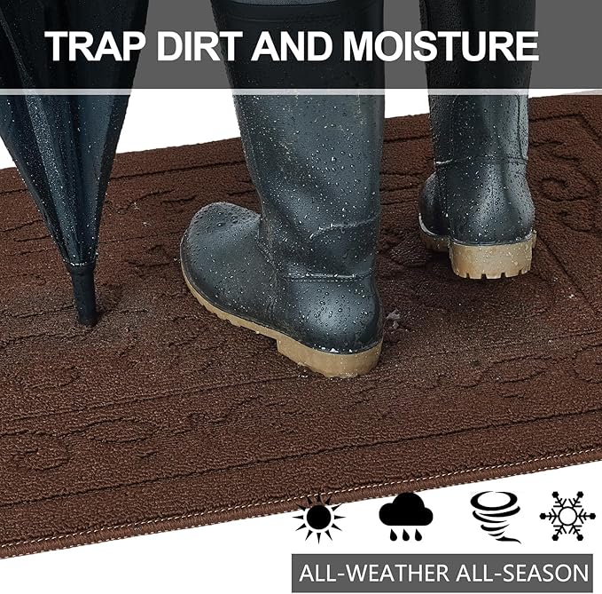 FONEYI Indoor Door Mat 20" x 32", Dirt Trapper Door Mats Non-Slip Entryway Rugs Washable, Absorbent Resist Dirt Welcome Mat, Low Profile Inside Floor Mats for Front Back Door and Entryway, Coffee