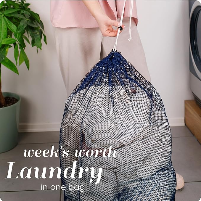 Handy Laundry Mesh XL Laundry Bag - Durable, Machine Washable with Secure Drawstring Closure - Perfect for College Dorms, Laundromats, Apartments (Blue, Large 24" x 36")