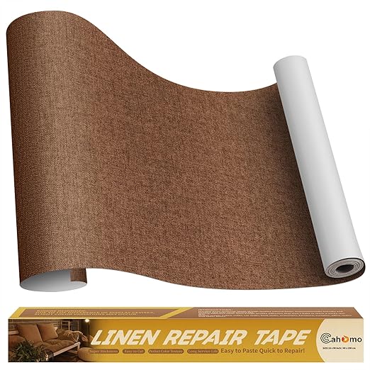 Linen Repair Tape 16x90 inch, Self Adhesive Fabric Patches, Linen Patch Tape Kit, Fabric Repair Tape for Couch Sofas, Headboards, Chairs, Pillows, Curtains, Couches - Brown