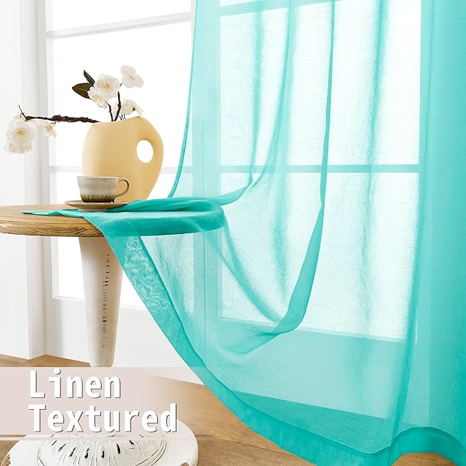 Tollpiz Sheer Door Curtain Closet Linen Textured Curtain Sheers Doorway Light Filtering Voile French Door Rod Pocket Curtains Patio Door, 25 x 80 inches Long, Aqua Blue, Set of 1 Panel