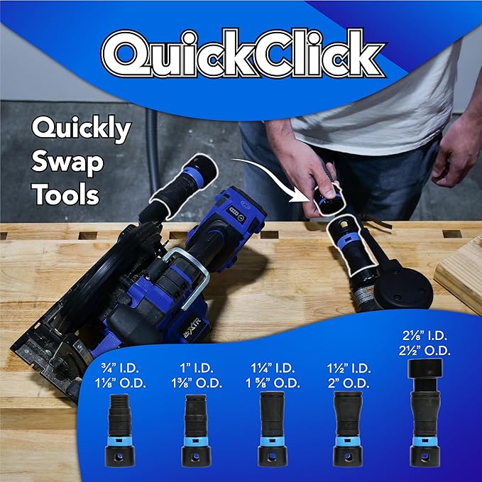 Cen-Tec Systems 95259 10 Ft. Home and Shop Vacuum Hose with Expanded Multi-Brand Power Tool Dust Collection Adapter Set and Full Attachment Kit, Black