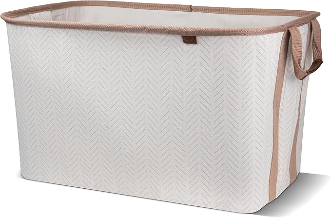 CleverMade Collapsible Laundry Basket Hamper - LUXE Cream Herringbone 2Pack 60L -SpaceSaving Storage Organizer with Handles Foldable Home Organization
