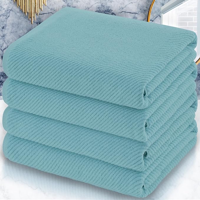 Luxury Bath Towels, 4PC Large 30" x 56" - 100% Cotton | Quick Dry | Hotel Quality | Thick | Soft | Absorbent, Lightweight Bath Towels, Shower Towel for Bathroom, Towel Gift Set, Aqua Teal