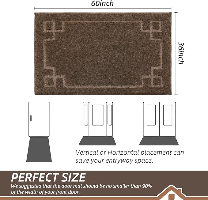 BEQHAUSE Door Mat 36" x 60", Non-Slip Door Mats Indoor Entryway Rugs Washable Low-Profile Absorbent and Stain Resist Floor Mats, Dog Door Mat for Front Back Door, Muddy Wet Shoes & Paws, Brown