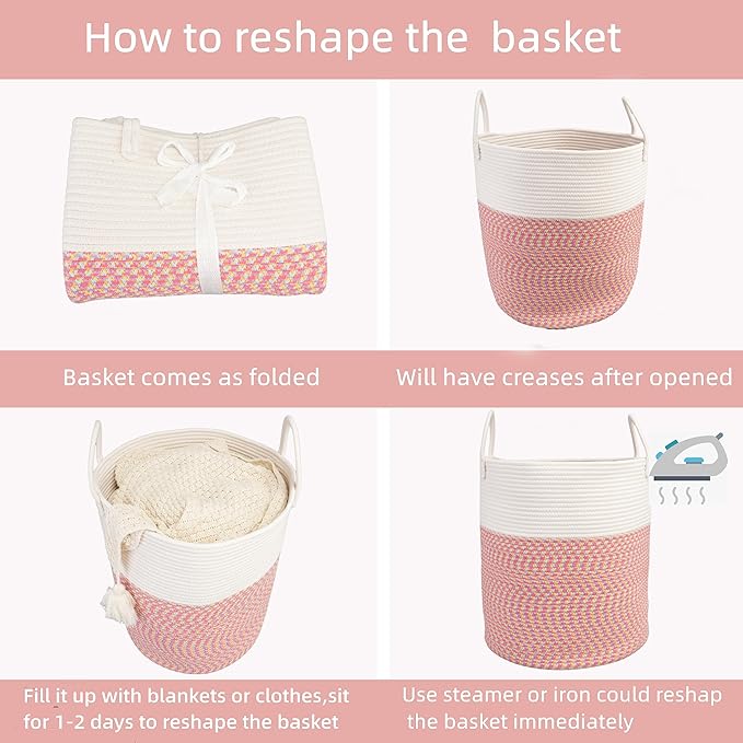 Cotton Rope Laundry Basket Hamper for Clothes Woven Storage Basket for Living Room Bedroom Boho Tall Rope Baskets for Blanket Toys Pillow Towels Baby Nursery Hamper Bin Large (multicolor)