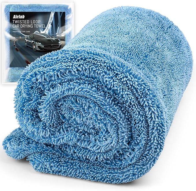 Airlab Car Drying Towel Microfiber Towels for Cars 1200 GSM Wash Auto Detailing Supplies Twist Pile Cleaning Cloth Absorbent Quick Dry Soft Loop Dry Flash Towel, 24 x 16 Inch,Pack of 1, Blue