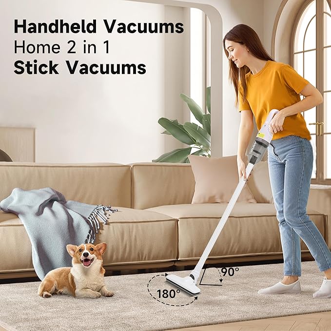 Handheld Vacuum Cleaner,Ultra-Lightweight Mini Portable Vacuums for Home, 6 in 1 Stick Vac Cleaners for Car,Pet Hair(White Cordless)
