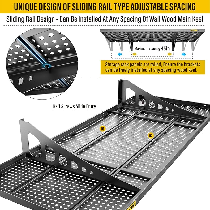 4Pack 1.64x4ft Adjustable Metal Garage Wall Shelving Heavy Duty Garage Storage Shelf Wall Mounted Black