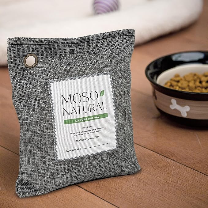 Moso Natural Air Purifying Bag 200g (2 Pack) Bamboo Charcoal Odor Absorber for Home & Car | Closet Odor Eliminator, Small Room Deodorizer & Car Air Freshener | Long Lasting Charcoal Bags Cover 90sqft
