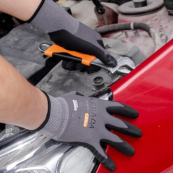 Kebada W2 Safety Work Gloves, Micro-Foam Nitrile Coated Gloves, Touchscreen,Ideal for Package Handling, Gardening, Construction, 1 Pair XX-Large