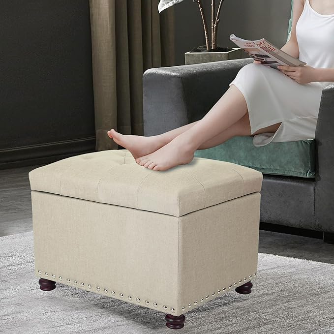 Joveco Storage Ottoman Bench Rectangular Fabric Organization Tufted Footrest for Living Room Bedroom, Upholstered Padded Footstool Coffee Table Seat with Lift Top