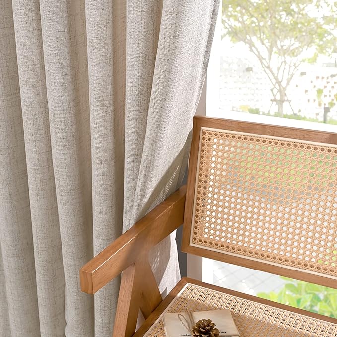 YoungsTex Short Natural Linen Curtains 54 Inch Length for Windows, Semi Sheer Drapes Light Filtering with Rod Pocket Back Tab for Kitchen Bathroom Bedroom, 42 X 54 Inch, 2 Panels
