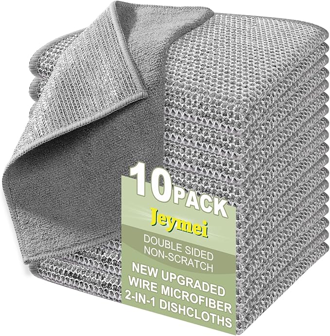 10 Counts Multipurpose Wire Dishwashing Rag,Non Scratch Wire Dishcloth,Microfiber Miracle Cleaning Cloth with Mesh,Dual-Sided Steel Mesh Cloth for Pot,Metal Scrubber for Washing Dishes,Grey