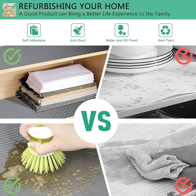 Self-Adhesive Shelf Liner Kitchen Liner, Waterproof Backed Paper Easy Peel and Stick Contact Liner Without Residue for Decor Your Desk Surface, Kitchen Countertops (Silver, 11.8 x 59 inches)