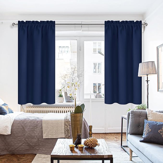 DWCN Navy Blue Blackout Curtains for Bedroom 72 Inches Long 2 Panels Set Window Drapes Thermal Insulated Room Darkening Rod Pocket Curtains for Kids Boys Room (W38 x L72 Inch, Navy Blue)