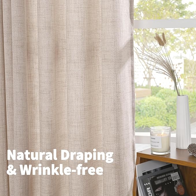 YoungsTex Linen Semi Sheer Curtains 90 Inch Length 2 Panels for Living Room, Light Filtering Textured Drapes Natural Rustic Window Treatments with Pinch Pleated for Living Room Bedroom, 40 X 90 Inch