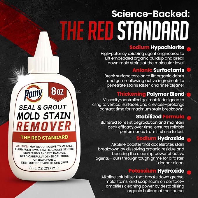 Pomy Professional Grade Mold Stain Remover Gel (2 Pack-16 oz Total) Thick No-Run Gel for Shower Caulk, Grout Lines, Washing Machine Gasket, Front Loader Door Seal, Tile and Bathroom Surfaces