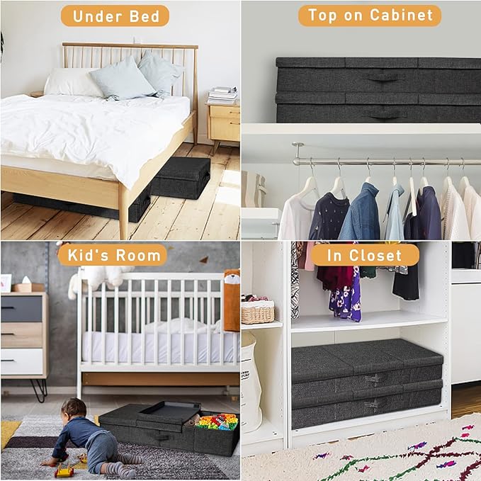 punemi Under Bed Storage Containers, Set of 2 Low Profile Under Crib Storage Bins With Lid, Large Sturdy Under Bed Clothes Drawer Organizers Box for Dorm Room Couch Closet Basement, Black