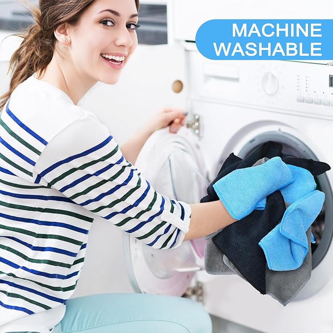 Tanlade 30 Pcs Microfiber Cleaning Cloth 6"x6" Cleaning Rags Reasonable Kitchen Towels Microfiber Towels Cars Wash Dry Erase Cloth (Blue/Gray/Black)
