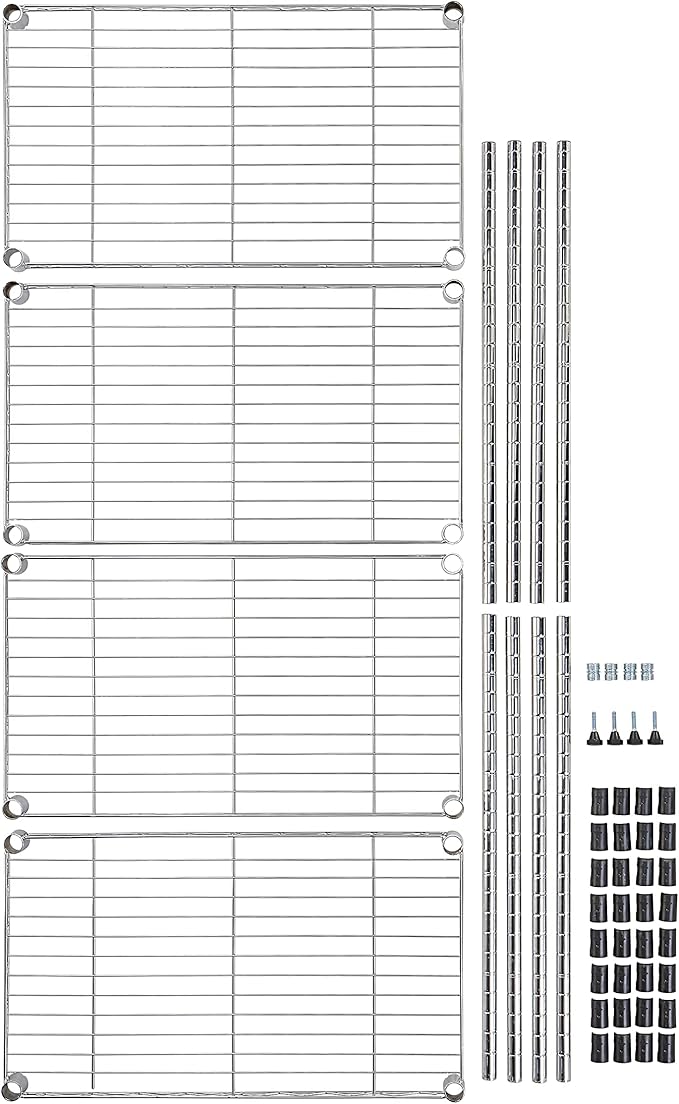 Amazon Basics 4-Shelf Adjustable, Storage Shelving Unit, (200 Pound Loading Capacity per Shelf), Steel Organizer Wire Rack, 13.4"D x 23.2"W x 48"H, Chrome