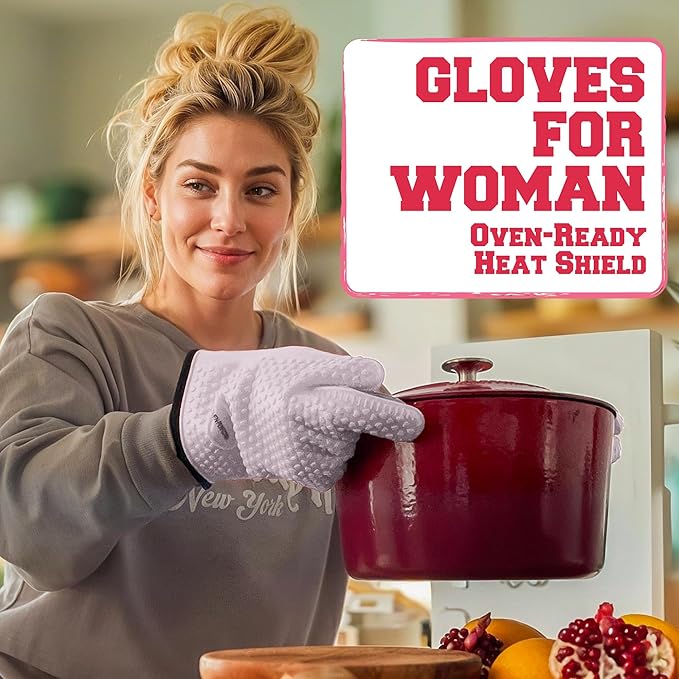 KITCHEN PERFECTION S Silicone Smoker Oven Gloves for Women -Extreme Heat Resistant BBQ Gloves -Handle Hot Food Right on Your Grill Fryer |Waterproof Oven Mitts Cooking Gloves |Superior Set+3 Bonuses