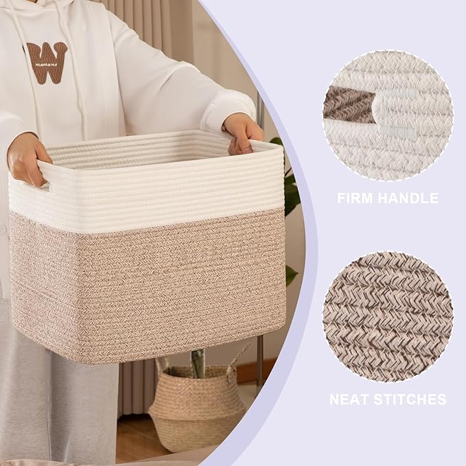 OIAHOMY Storage baskets for Shelf, Toy Storage Basket, Collapsible Storage Bins, Blanket Basket Living Room, Closet Storage for Bedroom, 16.5 x 13 x 12 Inches-Pack of 2-Brown