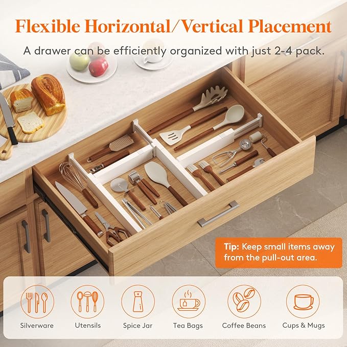 Lifewit 12 Pack Kitchen Drawer Dividers 2.36" High, 16"-22" Adjustable Drawer Organizer for Utensils/Clothes/Makeup, Plastic Expandable Separators in Dresser/Bedroom/Bathroom/Office Storage