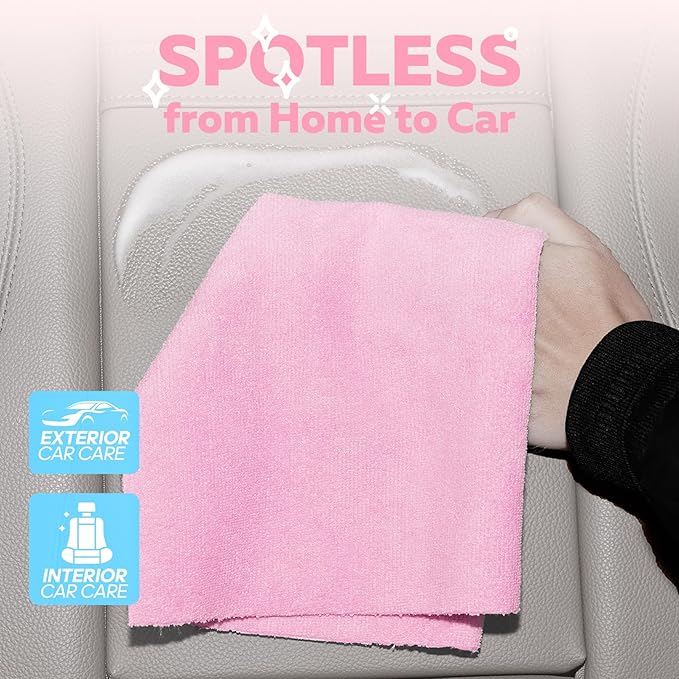 Fantasticlean XL Tear-Away Microfiber Cleaning Cloth Roll, 16'' by 16''- 36 Sheets, Thick & Large Detailing Towels, Ultra Absorbent, Lint-Free Reusable Wipes for Home, Car or Outdoor (Glossy Pink)