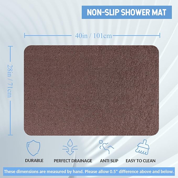 Non-Slip Bathtub Mat, Anti Slip Shower Mat, Fast Drying Bathtub Mats, Foot Scrubber Mat, Anti Slip Mat for Tub, Floor, Bathroom, Kitchen, Home, Hotel (Brown 40"×28")