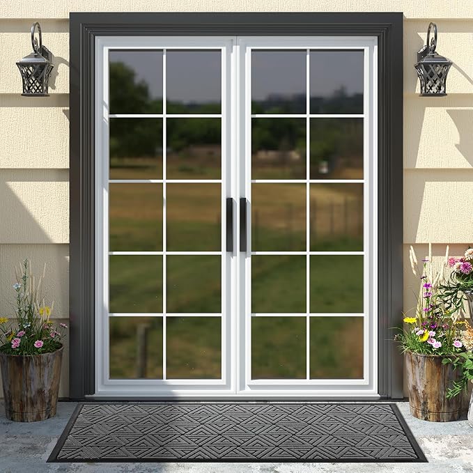 Yimobra Large Door Mat 47x24, All-Weather Waterproof Non-Slip Welcome Matt Outdoor, Heavy Duty Non Slip Doormat for Entryway for Patio and Garage Indoor, Easy Clean, Grey