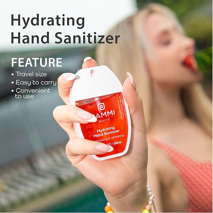 PAMMI Power Mist Hydrating Hand Sanitizer Spray, Portable Travel Size Pocket Hand Sanitizer, Scented Handsanitizer Mini Spray For Car - 600 Sprays (2 Packs (Strawberry Watermelon))