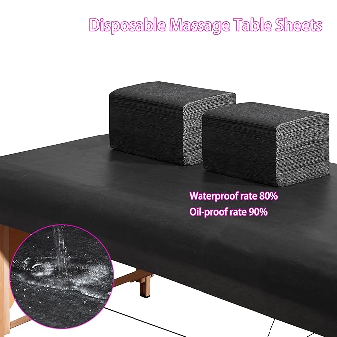 Disposable Bed Sheets 50 Pcs 31" x 71" Massage Table Sheets Non Woven Fabric SPA Bed Cover Breathable for Massage Beauty Tattoos（Black）