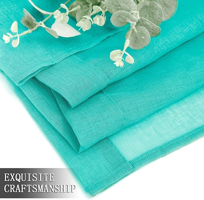 Tollpiz Sheer Tier Curtains Kitchen Linen Textured Half Curtain Sheers Light Filtering Rod Pocket Voile Bathroom Short Curtains for Farmhouse, 25 x 30 inches Long, Aqua Blue, Set of 2 Panels