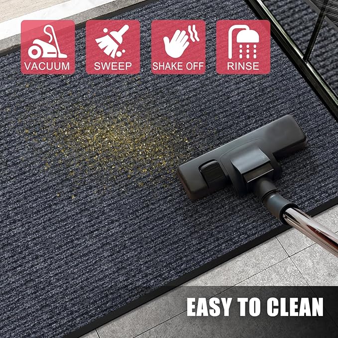 Kuyal Front Door Mat, 3'x5' Indoor Outdoor Entrance Mat, Commercial Floor Mats Inside Outside Entrance, Heavy Duty Durable Welcome Mats, Rubber Backing Non Slip Outdoor Mats for Entryway,Dark Gray