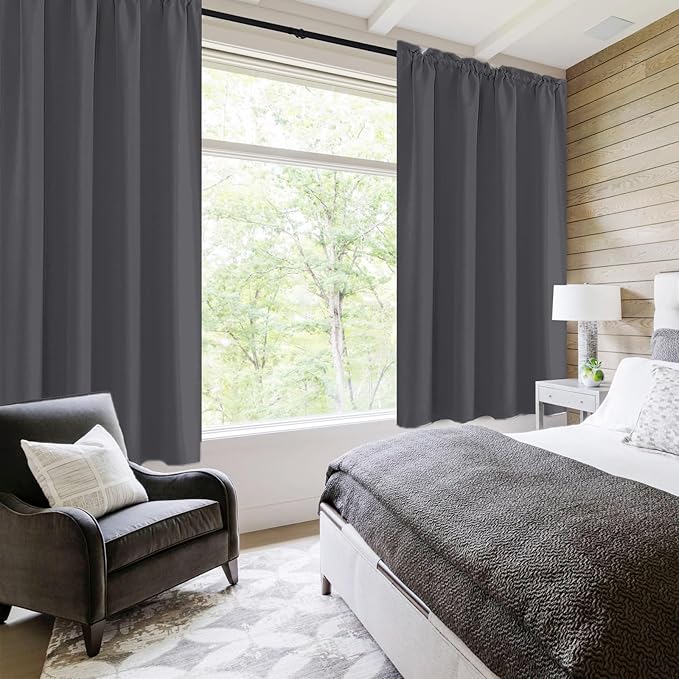 DWCN Blackout Curtains for Bedroom 63 Inch Length 2 Panels Set, Solid Thermal Insulated Energy Saving Rod Pocket Window Treatment Curtains Blackout Drapes (W52 x L63 Inch, Dark Grey)